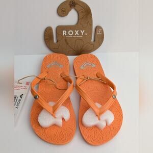 New Girls Roxy Antille Flip Flops Sandal Tangerine Orange Size 12 Little Kids